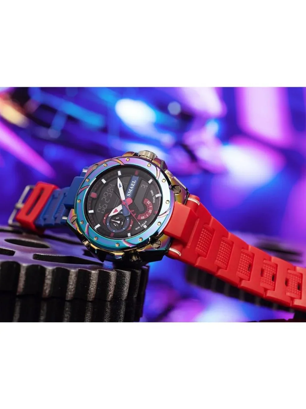 Men's Red And Blue Analog Quartz Sports Waterproof Military LED Digital Watch